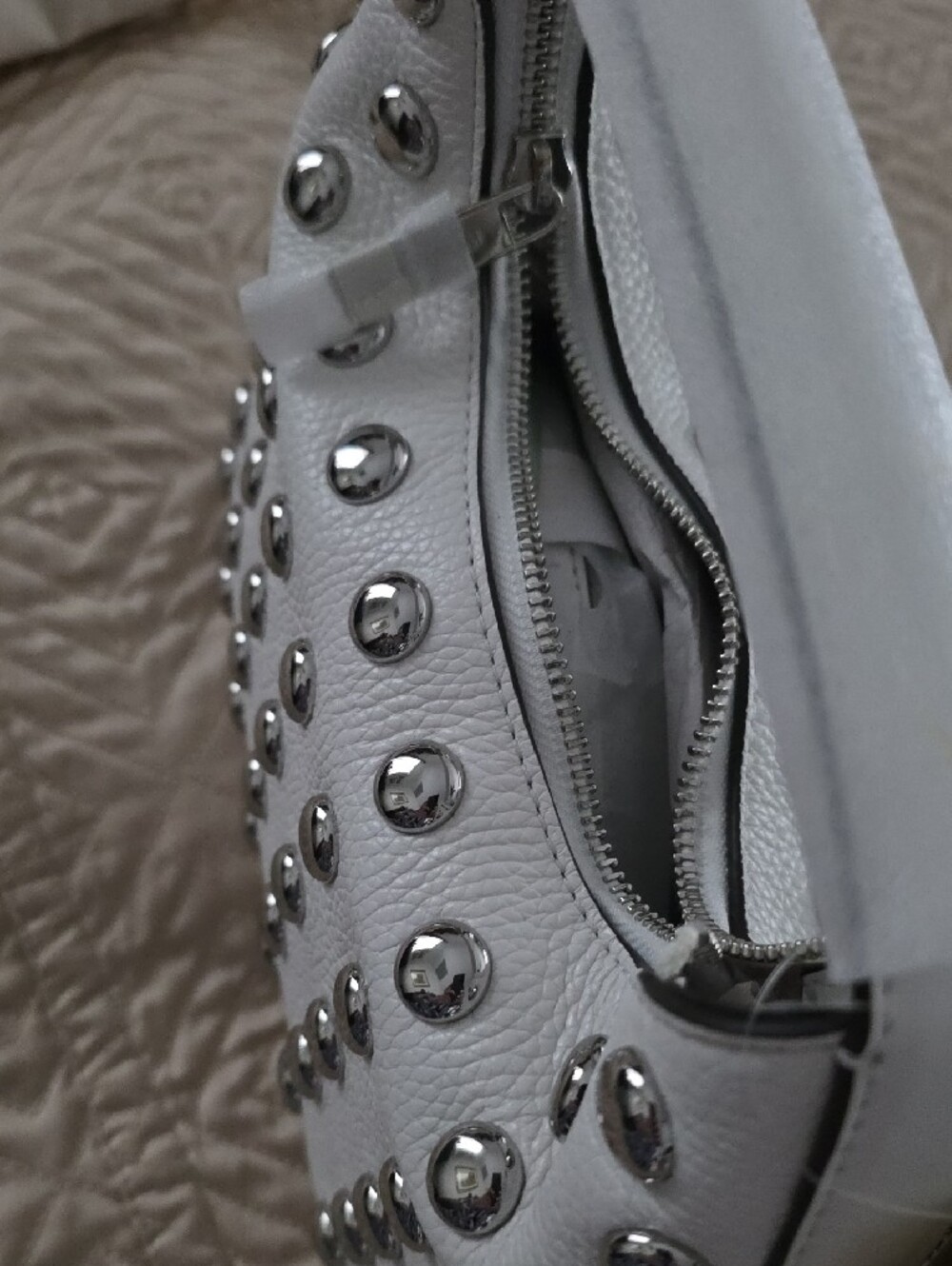 MICHAEL KORS White Studded Pebbled Leather Mini Bag - Picture 11 of 16